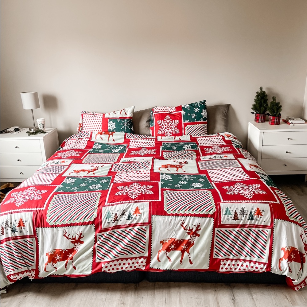 Christmas Patchwork 3 Pieces Red Duvet Cover Sets King Size